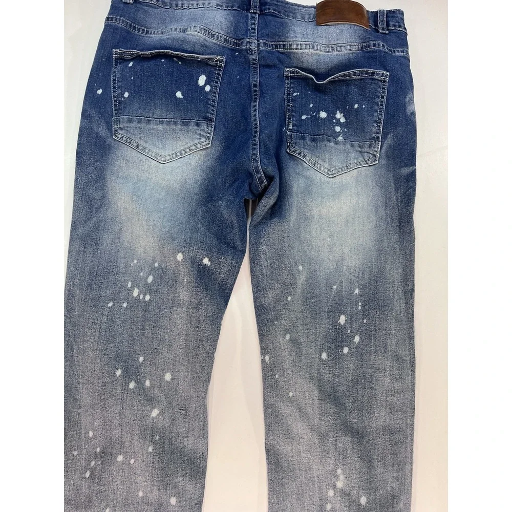 Waimea Jeans Mens Size 36x40 Blue‎ Skinny Fit Washed Denim Distressed Spotted